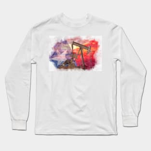 Texan Pumpjack with Texas Flag pastel drawing Long Sleeve T-Shirt